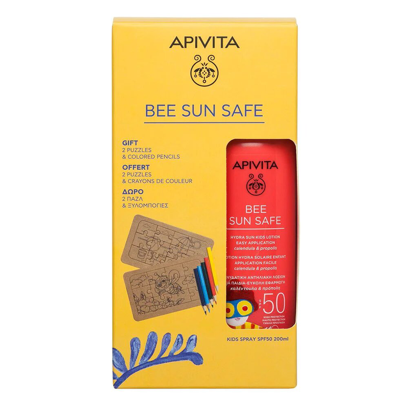 Apivita bee sun safe hydra kids lotion spray SPF50 x 200ml + puzzles & pencils gift, , medium image number null