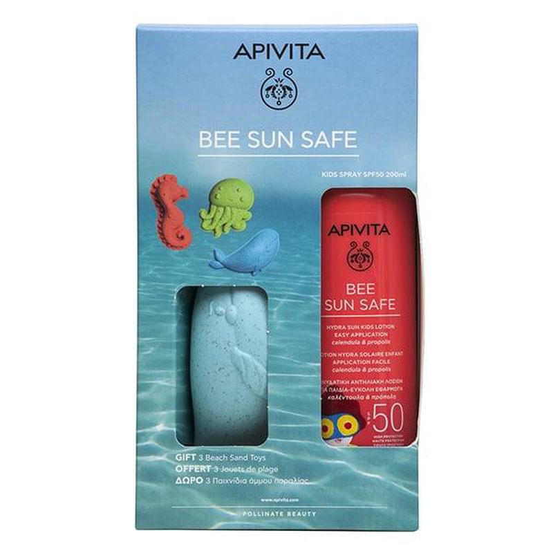 Apivita bee sun safe hydra sun kids spray lotion SPF50+ 200ml & gift 3 sand beach toys, , medium image number null