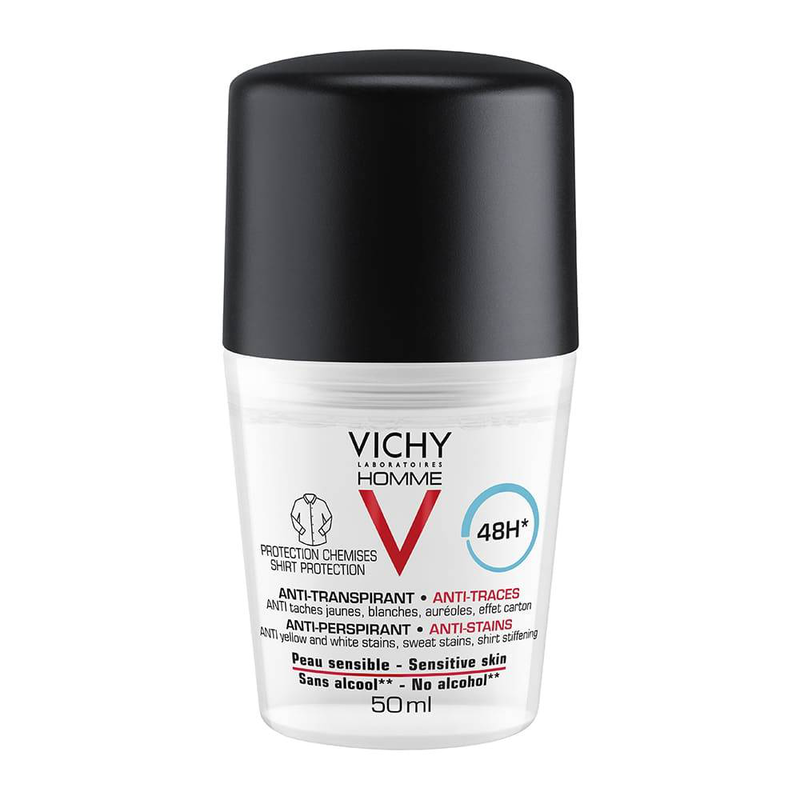 Vichy homme 48h antiperspirant deodorant anti-mark roll on 50ml, , medium image number null