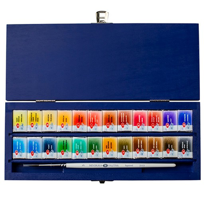 White nights watercolor set 24pans blue wooden box