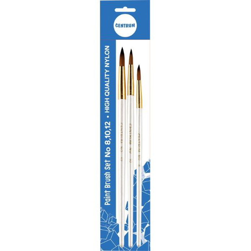 Artistic brushes set of 3pcs nr 8,10,12 (round shape, nylon) /pvc packing, , medium image number null