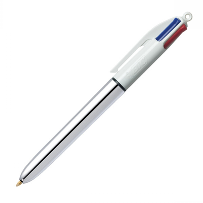 Bic 4 color retractable ballpoint pen with shine silver barrel