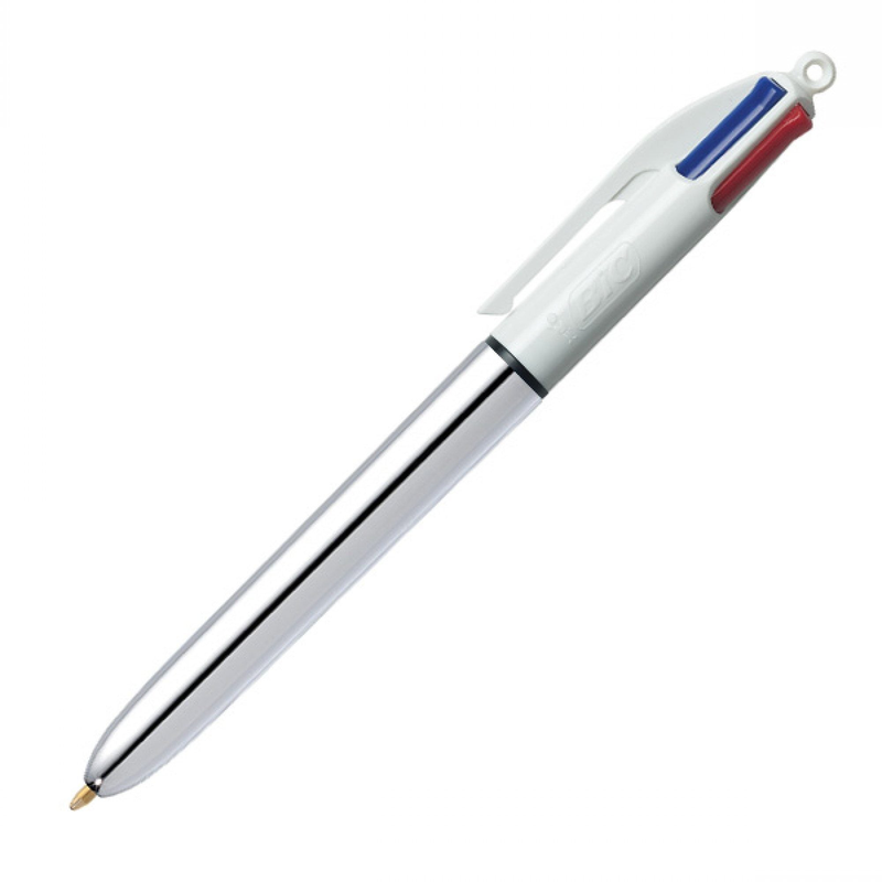 Bic 4 color retractable ballpoint pen with shine silver barrel, , medium image number null