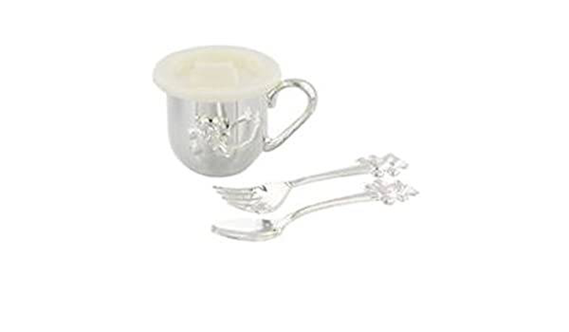 Silverplated fork, spoon & baby cup, , medium image number null