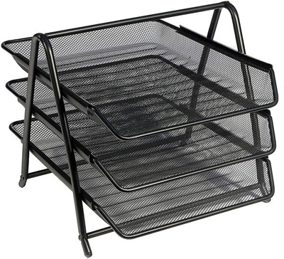 Metal mesh letter tray 3pcs set - black