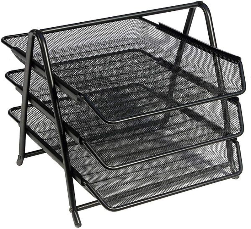 Metal mesh letter tray 3pcs set - black, , medium image number null