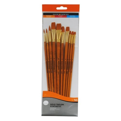 Daler rowney gold taklon synthetic brush set - 10 pack