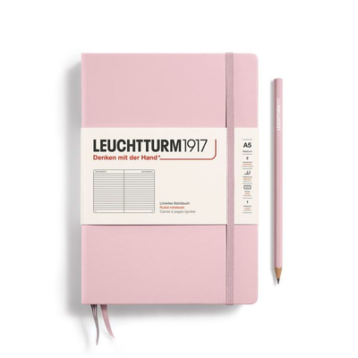 Notebook medium (a5), hardcover, 251 numbered pages, powder,, ruled