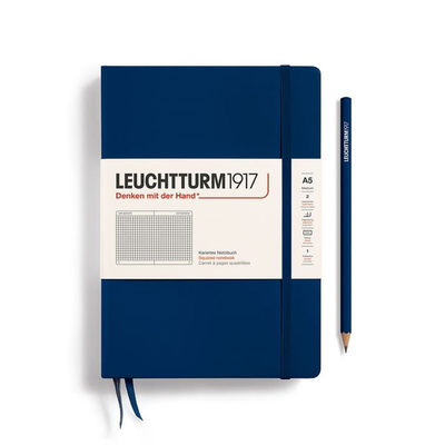 Notebook medium (a5), hardcover, 251 numbered pages, navy, squared