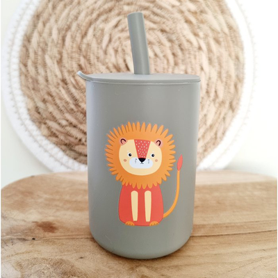 Silicone drinking cup with straw - sage