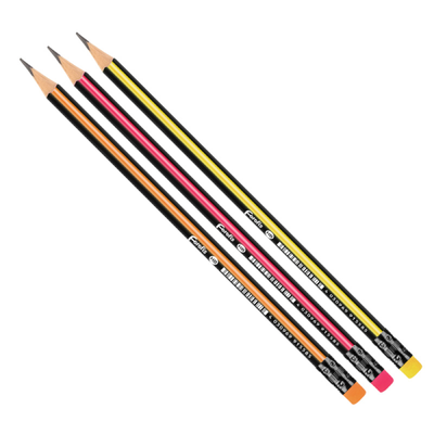 12pcs pencil hb plastic, triangle, sharpened, w/eraser