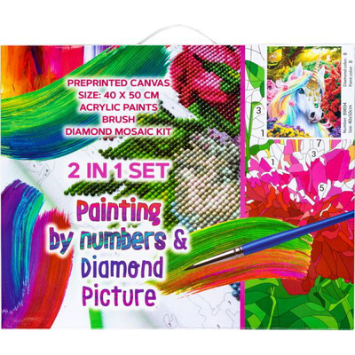 Diamond pictures canvas +acrylic paints & canvas unicorn