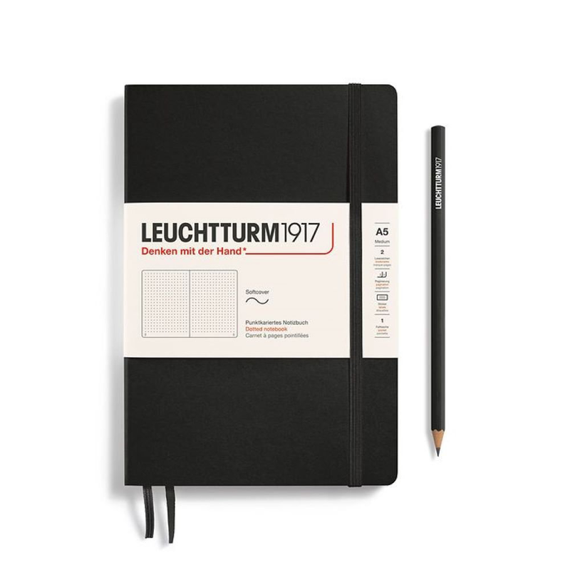 Notebook medium (a5), softcover, 123 numbered pages, black, dotted, , medium image number null