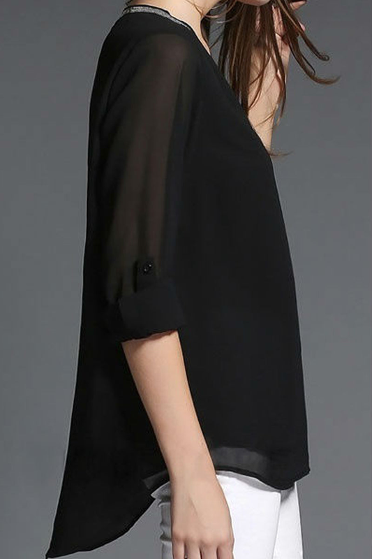 Black long sleeve chiffon shirt image number null