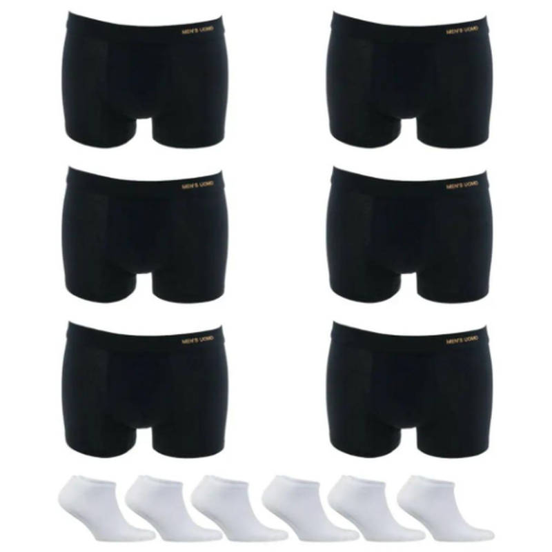 Boxershort black 6pack  6 pairs white  socks #t714x6wh image number null