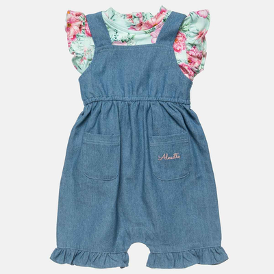 Denim dungaree with floral top
