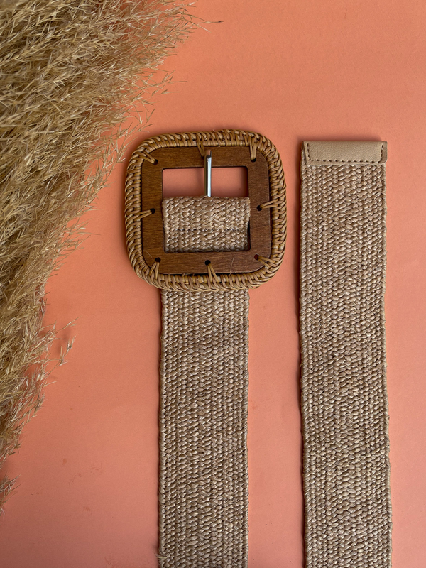 Wooden square  buckle straw belt natural image number null