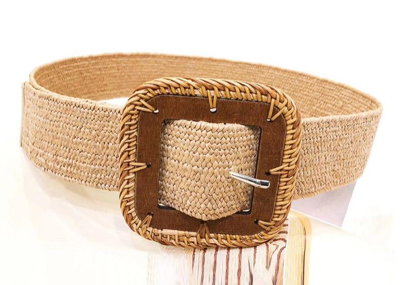 Wooden square  buckle straw belt natural image number null