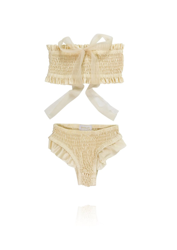 Dolly by le petit tom ® smocked bikini in cream, , medium image number null