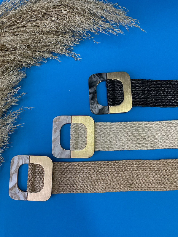 Square buckle straw belt beige image number null