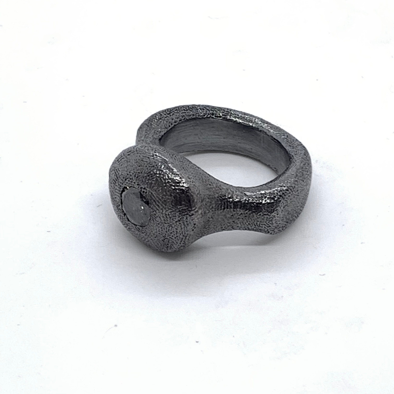 Ring pure oxidized silver black diamond image number null