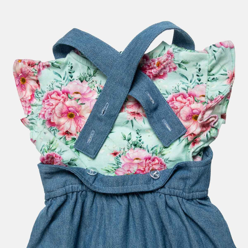 Denim dungaree with floral top image number null