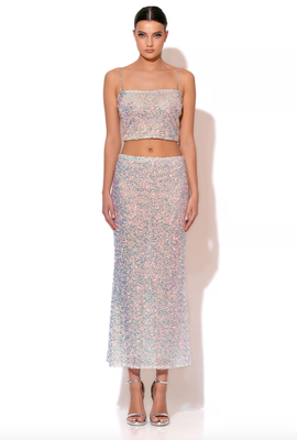 Set - iridescent sequin midi skirt and crop top