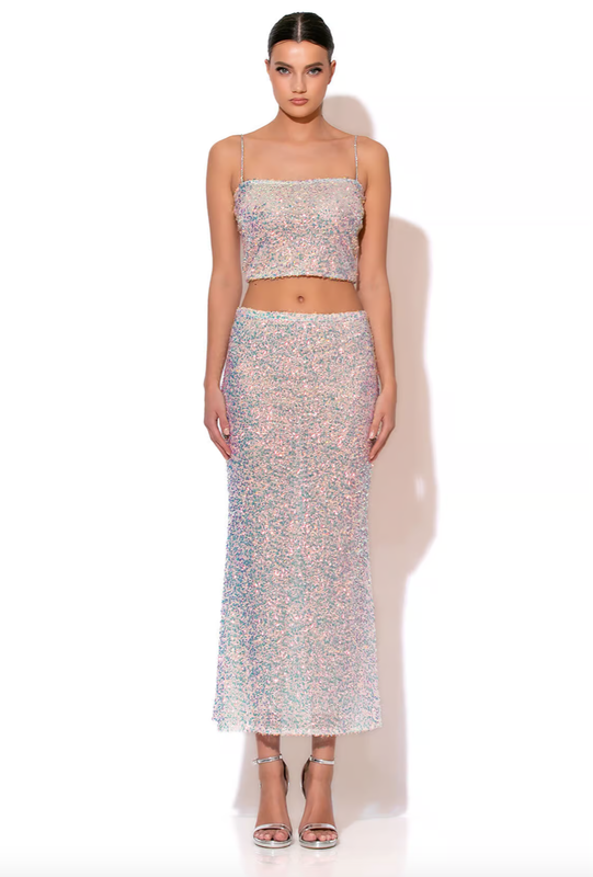 Set - iridescent sequin midi skirt and crop top, , medium image number null