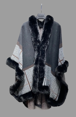 Soft knit cape with fur trim