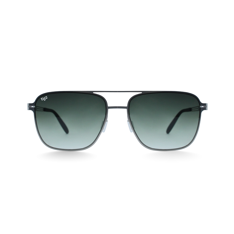 OJO sunglasses stainless steel square silver frame and temples screw less gradient green lenses image number null