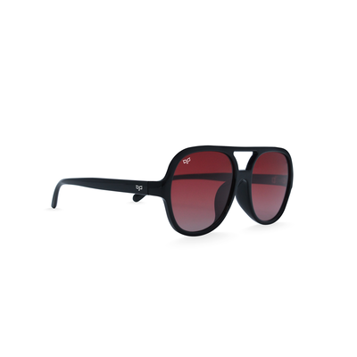 OJO man sunglasses round shine black frame and temples with polarised gradient red lenses rx