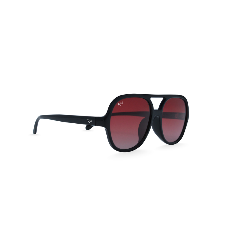 OJO man sunglasses round shine black frame and temples with polarised gradient red lenses rx image number null