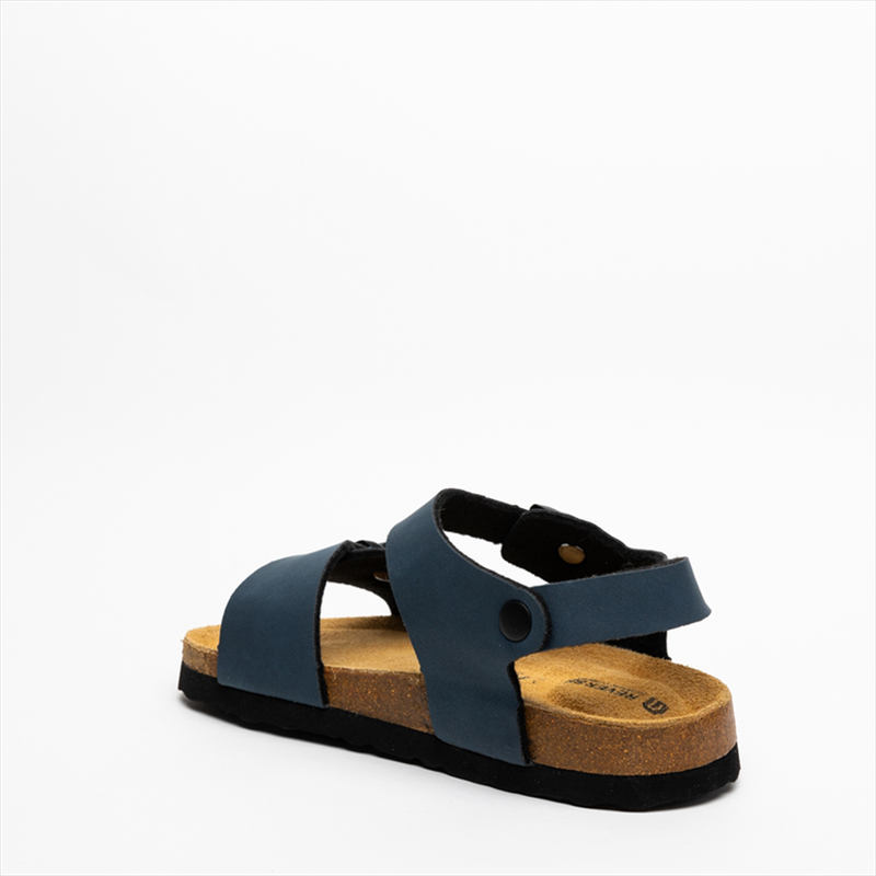 Reverse two-strap navy sandal with regular buckles and ankle strap image number null