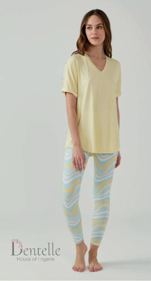 Women two pcs v neck top and allover print pant