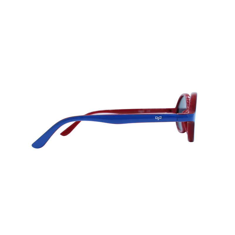 OJO junior round shinny blue red frame and temples with grey lenses rx image number null