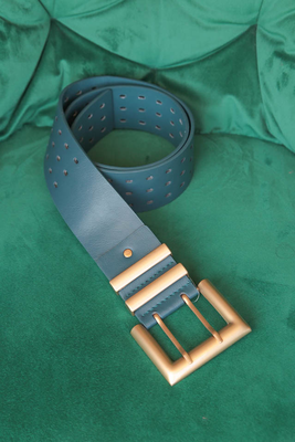 Mettalic square buckle belt green