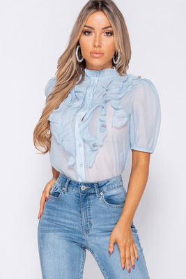 Frill detail short sleeve blouse