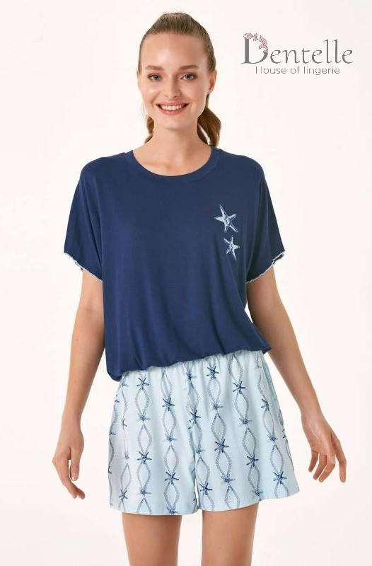 Women's starfish printed short sleeve shorts set image number null