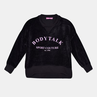 Body talk kids girls velourg crewneck loose assymetrical sewater