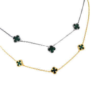 Silver four leaf clover necklace - Green