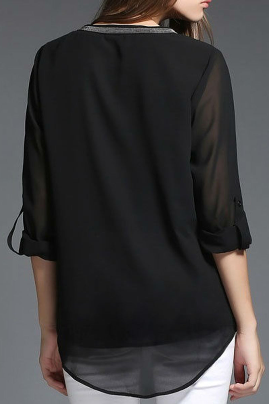 Black long sleeve chiffon shirt image number null