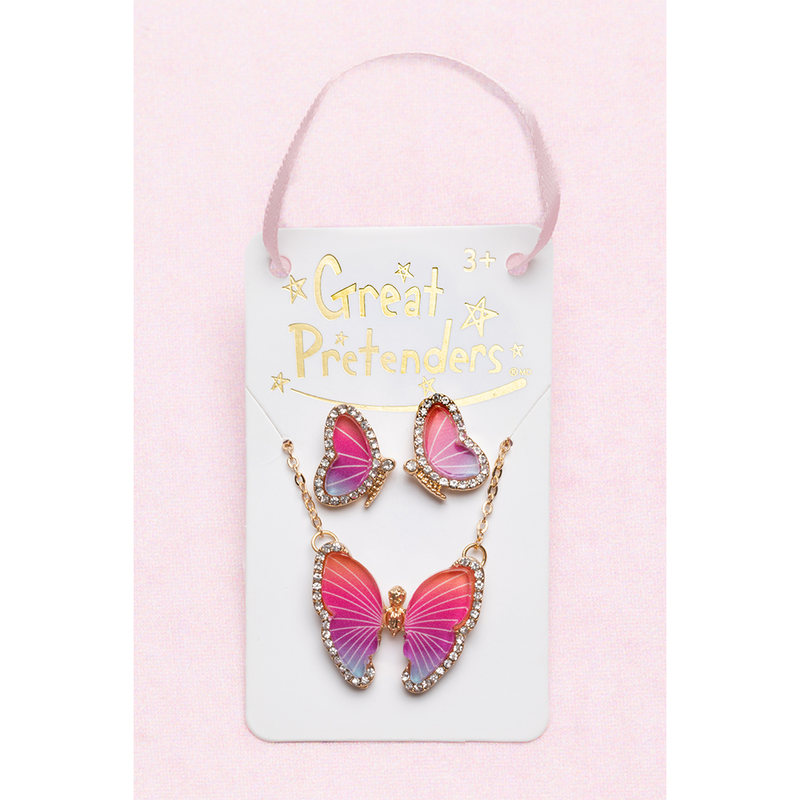 Great pretenders boutique butterfly necklace & studded earring set, , medium image number null