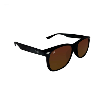 Ojo junior sunglasses square black frame and temples with brown lenses rx