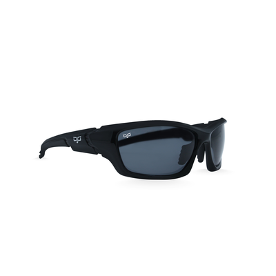 Ojo active  sunglasses  with shiny black frame and shiny black temples and grey polarised lenses