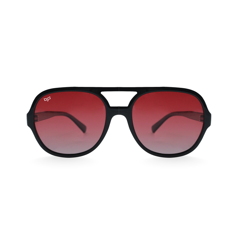 OJO man sunglasses round shine black frame and temples with polarised gradient red lenses rx image number null