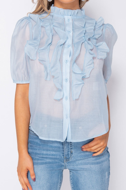 Frill detail short sleeve blouse image number null