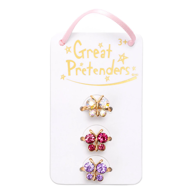 Great pretenders boutique butterfly gem rings, 3pcs