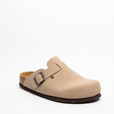 Reverse slip-on suede clog style mule