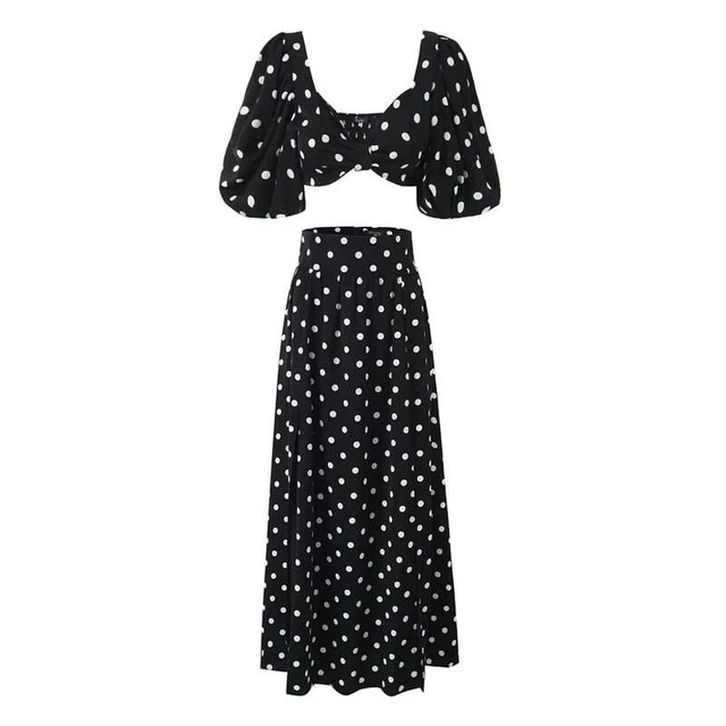 Sandy co-ords top and skirt polka dot black image number null