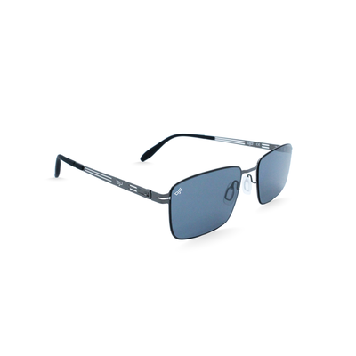 Ojo sunglasses stainless steel square gun frame and temples screw less black polarised lenses